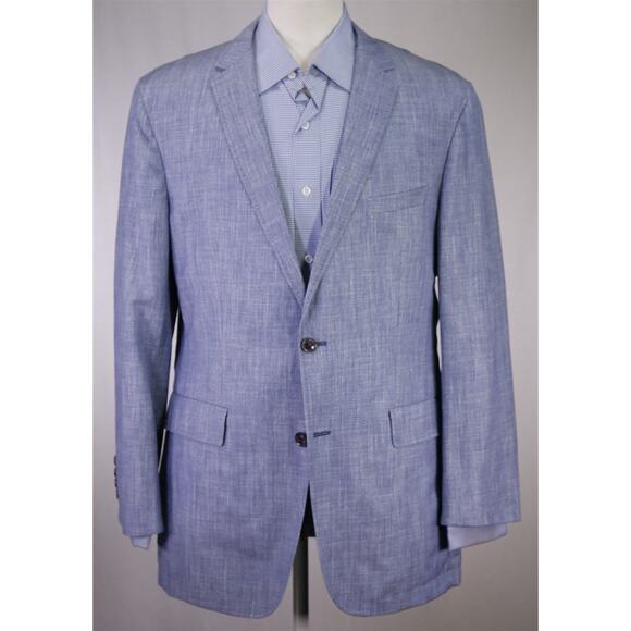 Hugo Boss Current Light Blue Wool Linen 2-Btn Blazer Jacket 42L - Picture 2 of 11